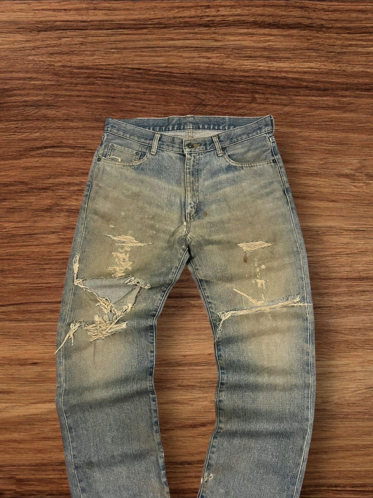 If Six Was Nine × Japanese Brand × Le Grande Bleu (L.G.B.) Vintage Japanese Brand Uniqlo Mud Washed Distressed Jeans Size US 33 - 3 Thumbnail