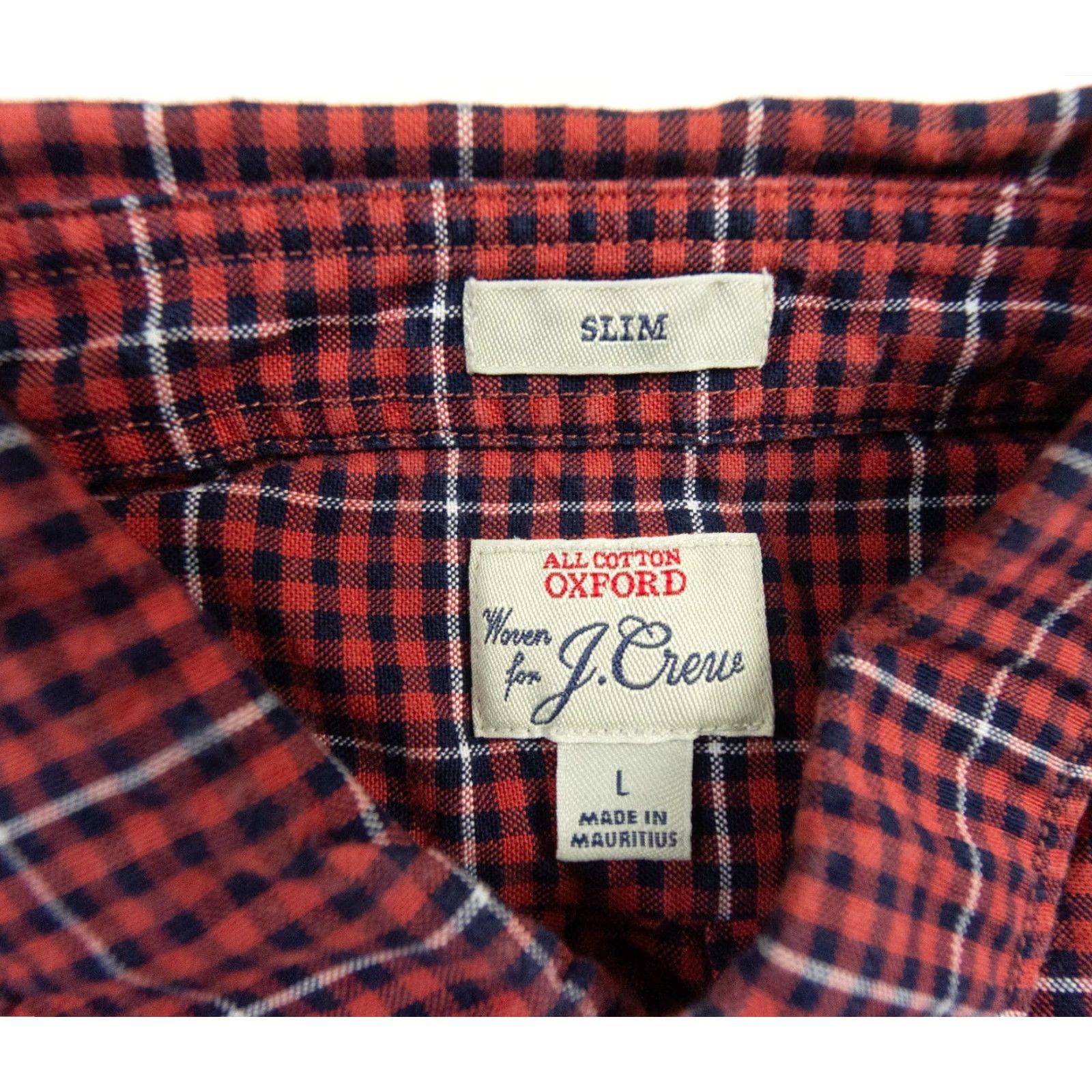 J.Crew J.CREW Shirt Adult Large Red Oxford Button-Up Long Sleeve Check Cotton Preppy Mens Size US L / EU 52-54 / 3 - 5 Thumbnail