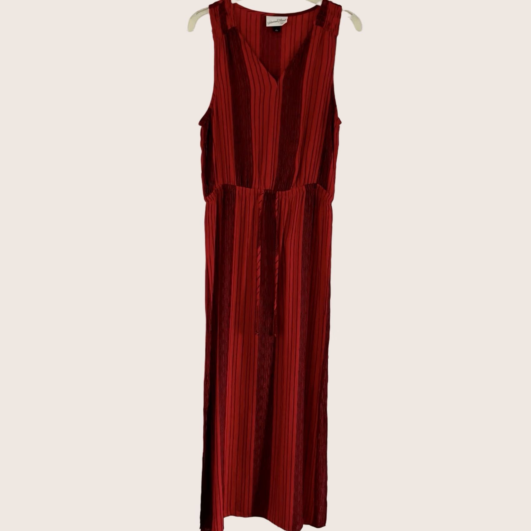 Vintage VINTAGE? No — Universal Thread Maxi Dress Women’s Red Party Cocktail Evening Event Size S Regular Sleeveless V-Neck Tie Waist Long Pattern Striped Size S / US 4 / IT 40 - 1 Thumbnail