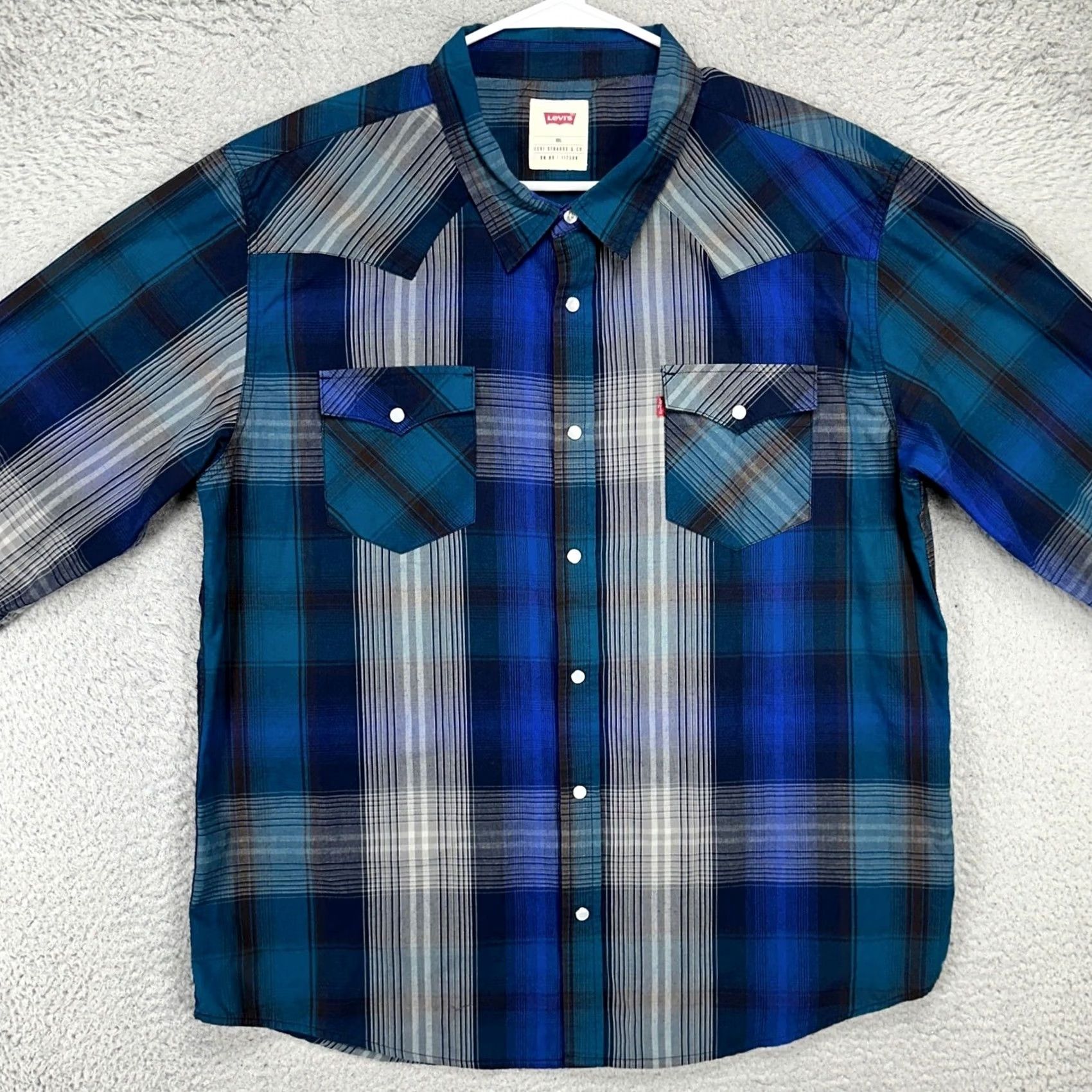 Levi's Levi's Mens 2XL Blue Gray Plaid Button Up Shirt Western Pearl Snap Flap Pocket Size US XXL / EU 58 / 5 - 2 Thumbnail