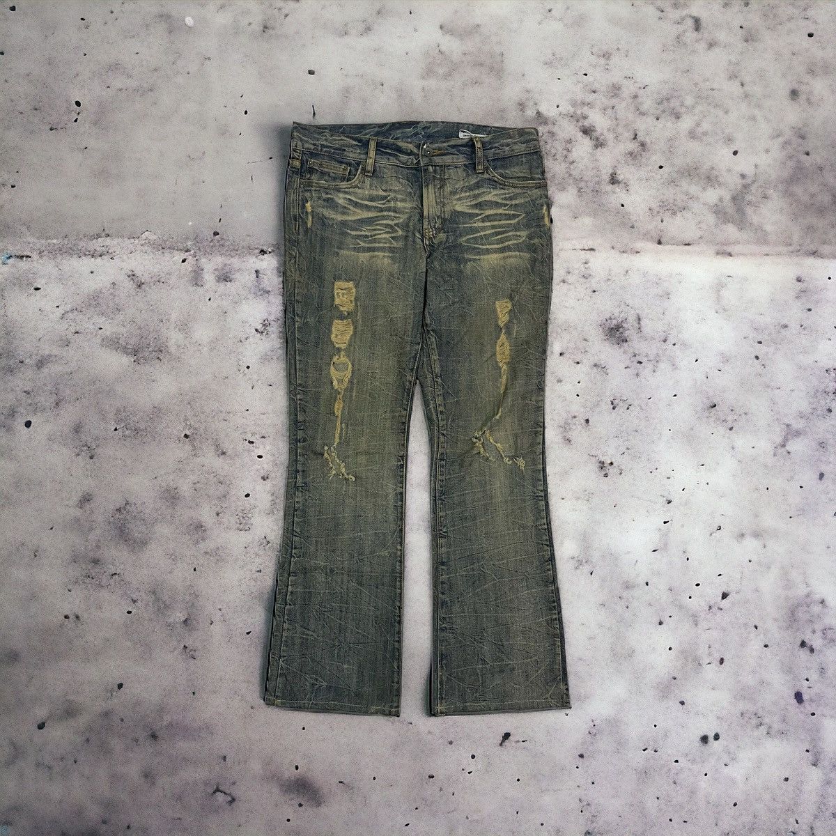 image of Distressed Denim x Le Grande Bleu L G B VTG Design Semantic Design Ll Japanes Brand in Blue (Size 3