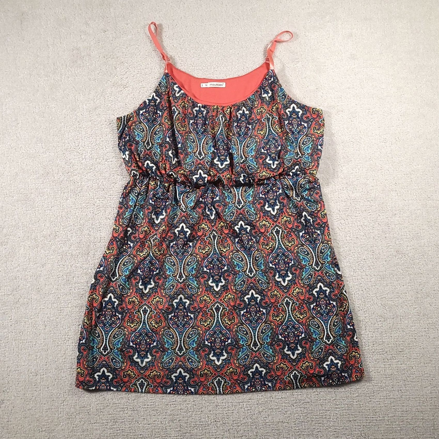 Vintage Maurices Women Dress 3X Spaghetti Strap Paisley Print Cinch Waist Short Summer Womens Size 40" / US 18 - 2 Thumbnail