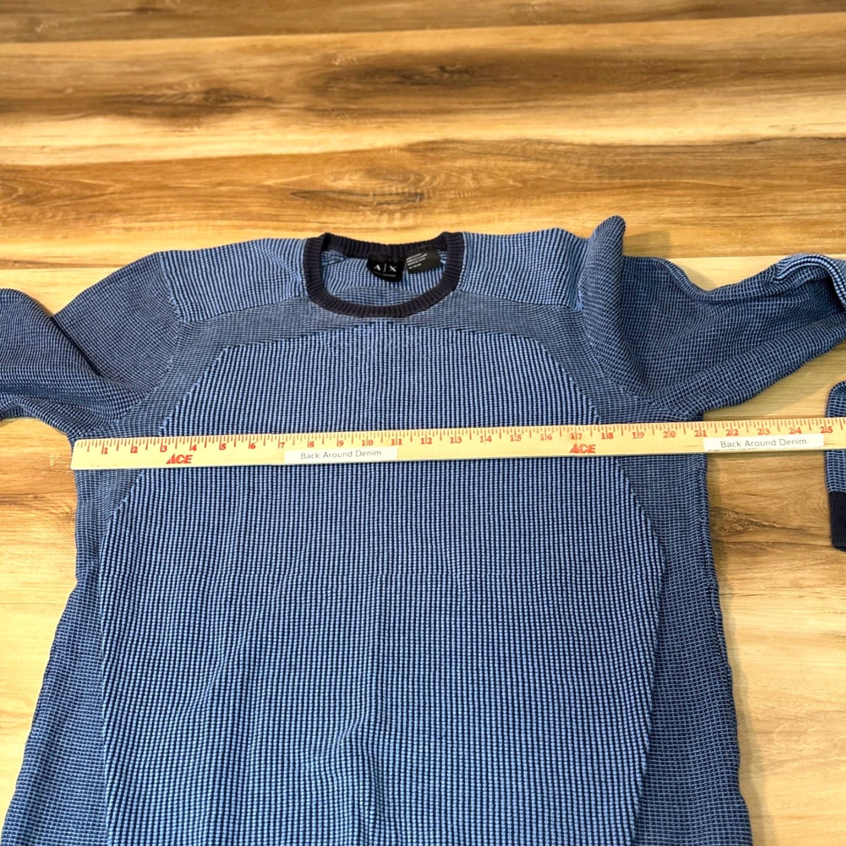Armani Exchange Armani Exchange Mens XL Blue Waffle-Knit Crewneck Sweater Geometric Knit Logo Casual Pullover Used for Travel, Fall, Winter, Spring Womens? Size US XL / EU 56 / 4 - 5 Thumbnail