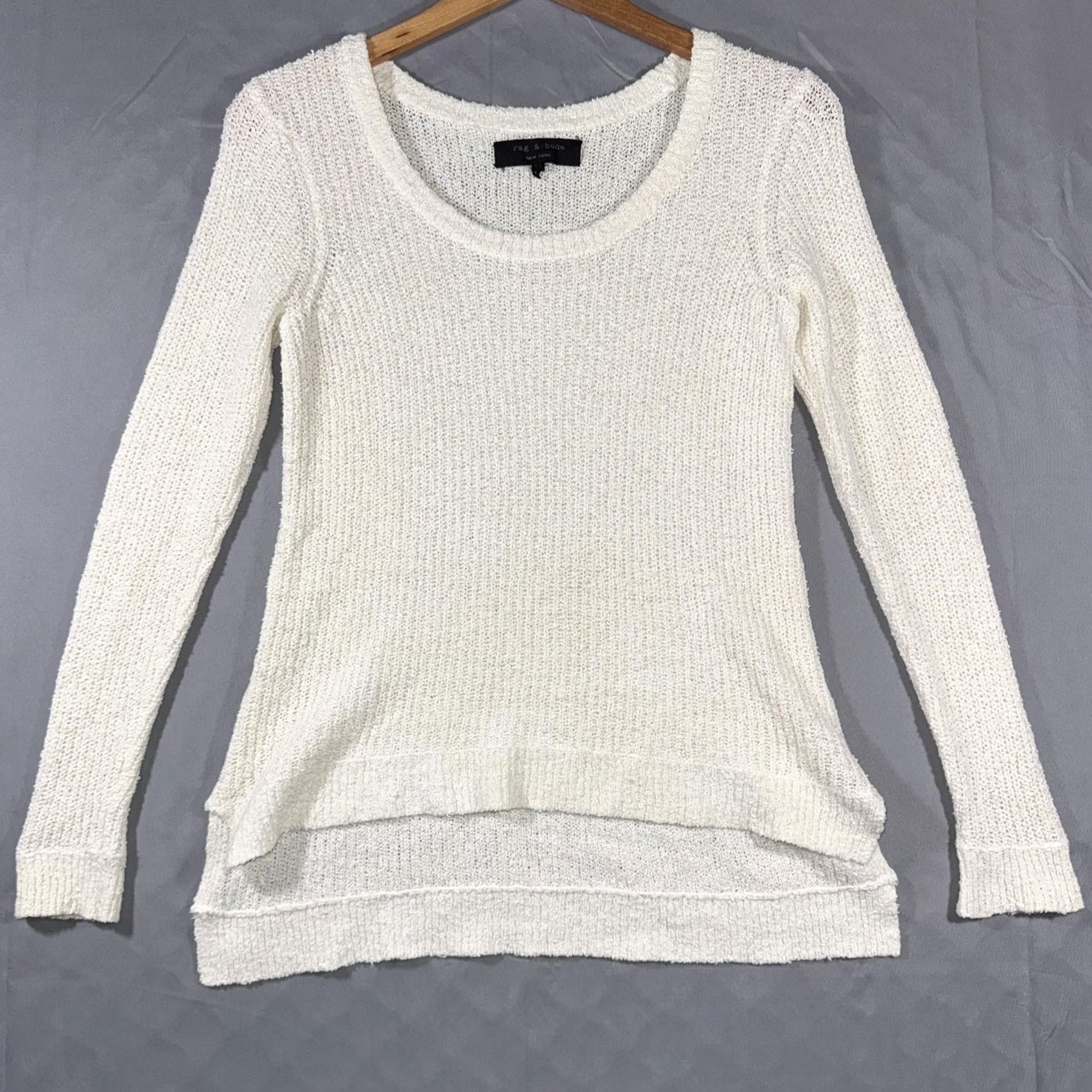 Rag & Bone rag & bone Shirt Womens XS Color White Pullover Knit Open Knit Lightweight Casual High-Low Hem Sweater Size XS / US 0-2 / IT 36-38 - 2 Thumbnail