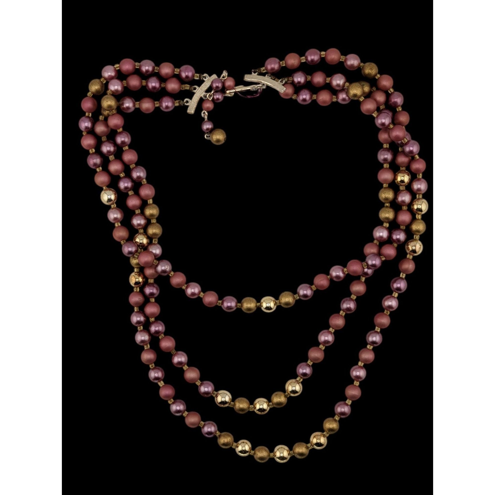 Other Vintage 3-Strand Rose & Gold Beaded Necklace Japan Size ONE SIZE - 3 Thumbnail