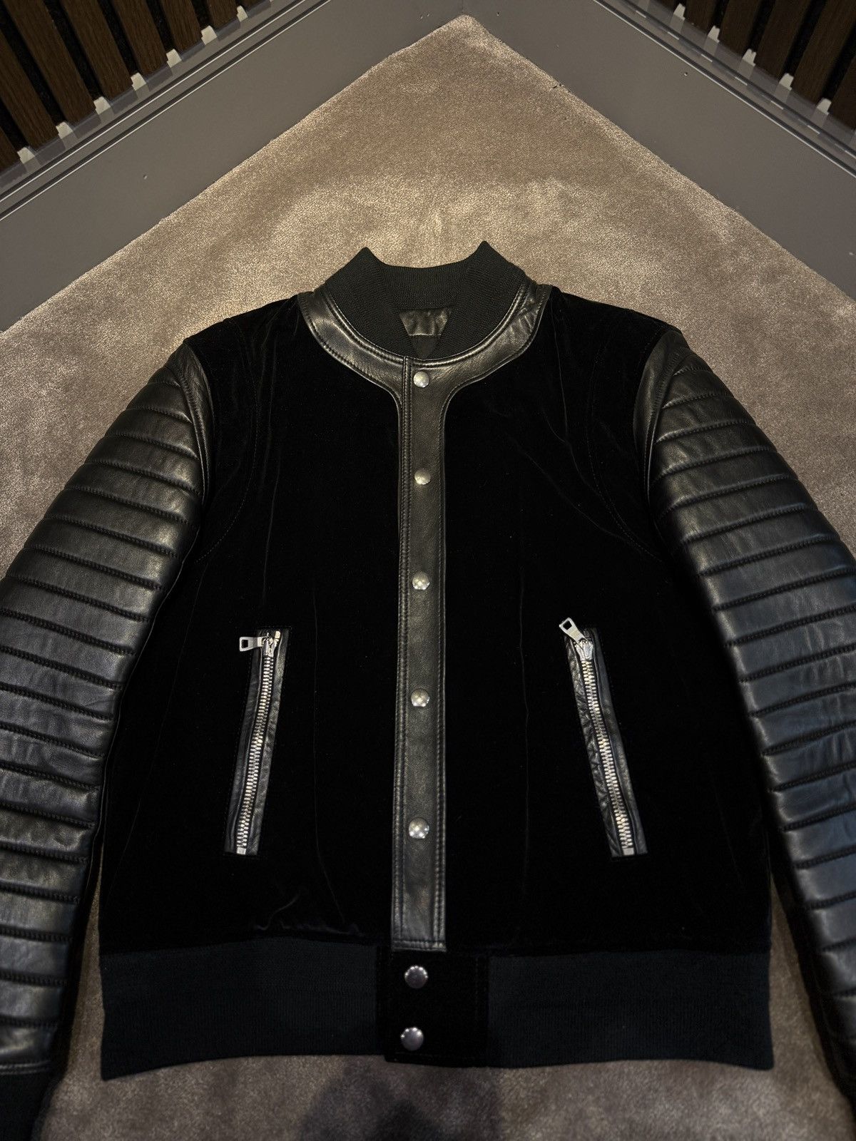 Balmain Balmain quilted leather velour varsity jacket Size US L / EU 52-54 / 3 - 16 Thumbnail