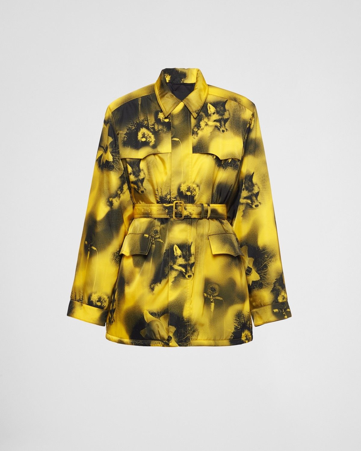 Prada $7K VALUE Printed Re-Nylon Parka in Black/Yellow Size US XS / EU 42 / 0 - 1 Thumbnail