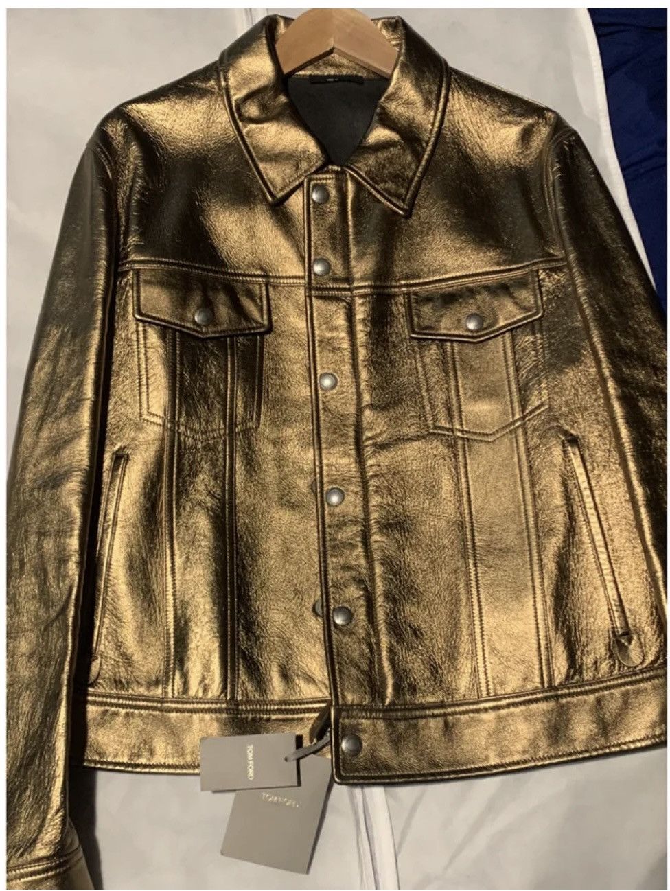 Gucci Tom Ford Men’s Gold Metallic Leather Trucker Jacket. Size US L / EU 52-54 / 3 - 8 Thumbnail
