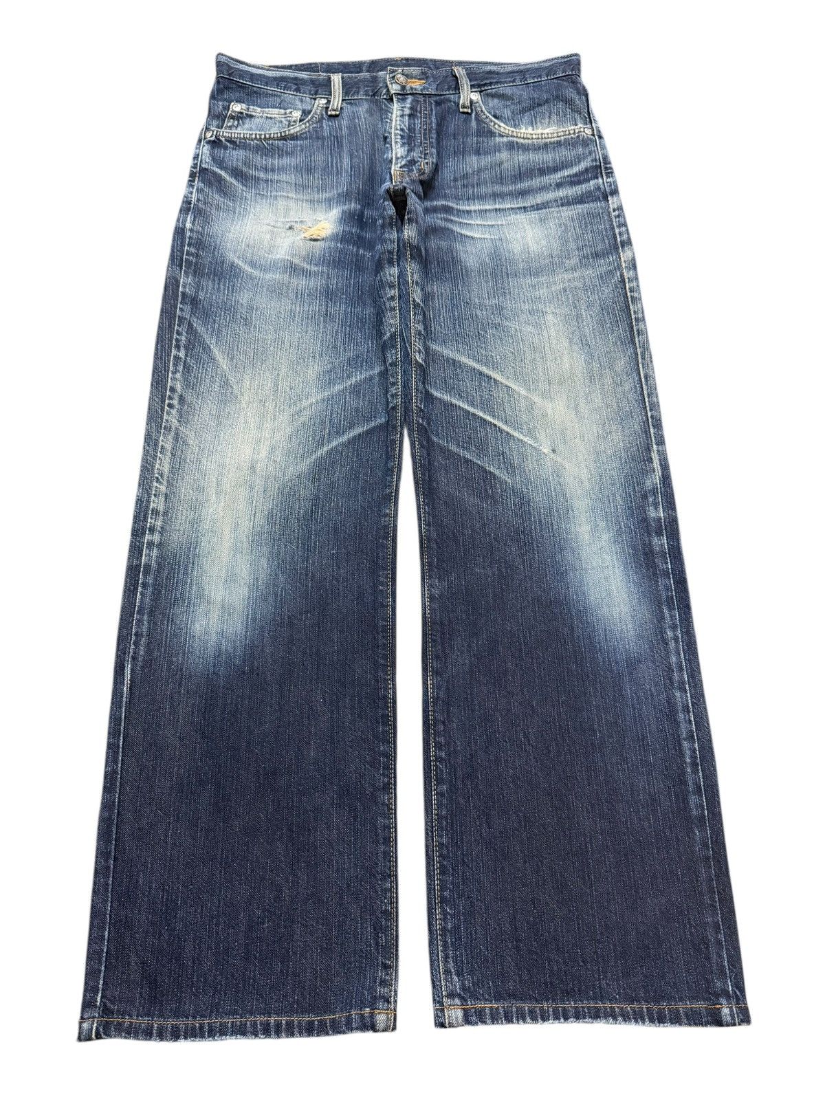 Edwin Vintage Edwin Blue Faded Wash Clawmark Style Wide Leg Baggy Size US 33 - 1 Thumbnail