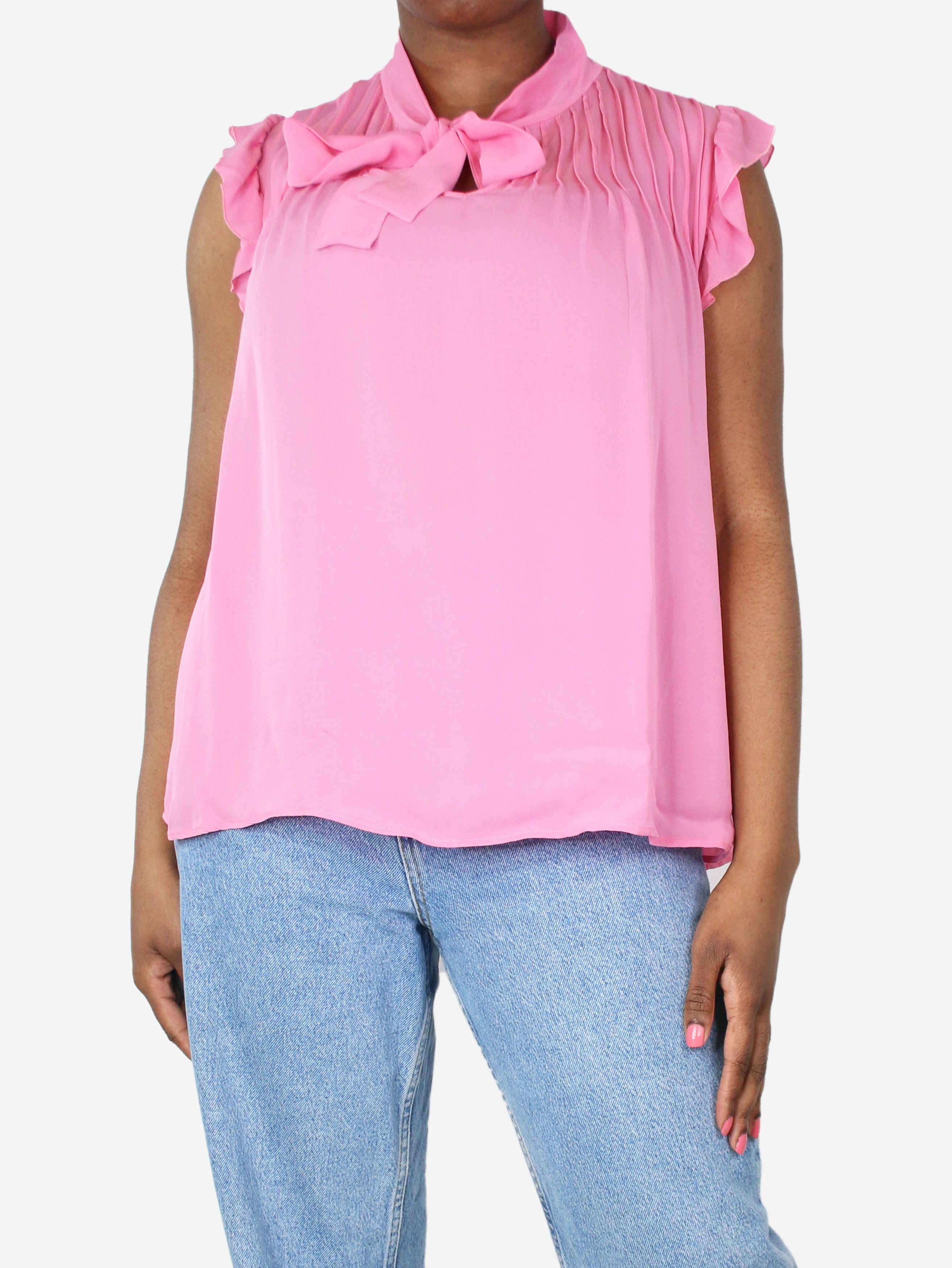 image of Etro Pink Ruffled Neck-Tie Blouse - Size Uk 14, Women's