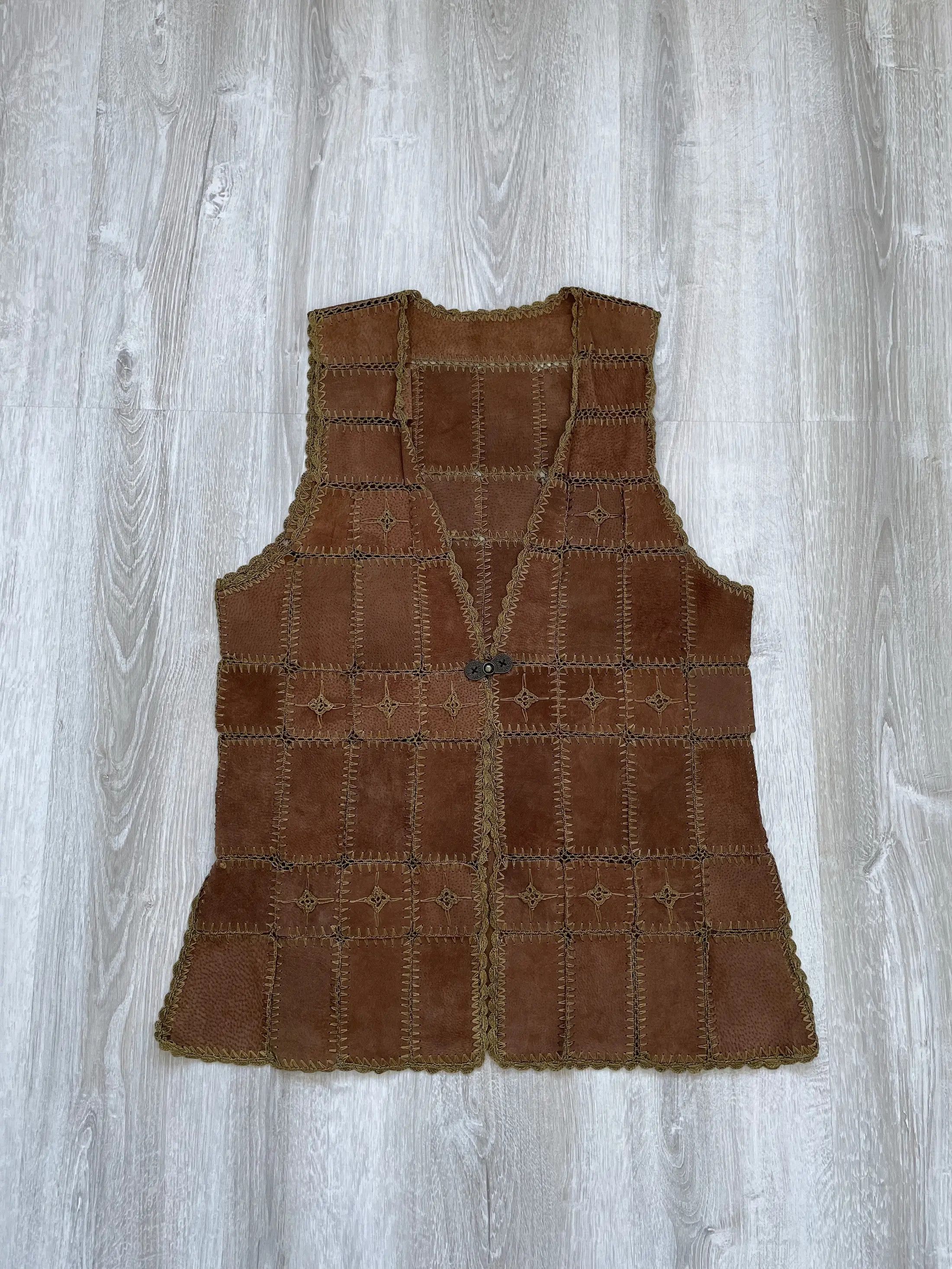 Handmade Vintage 90s Leather Vest Hand Made Size US L / EU 52-54 / 3 - 1 Thumbnail