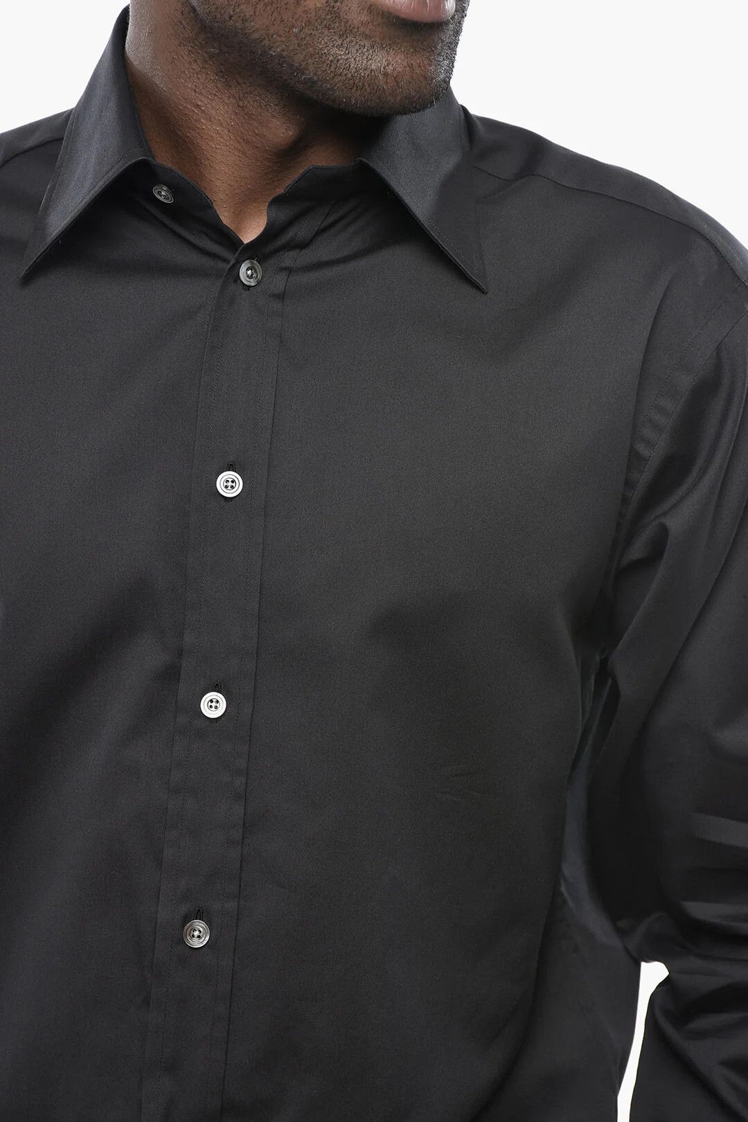 Tom Ford og1mm0426 Cotton & Silk Solid-Color Shirt in Black Size US M / EU 48-50 / 2 - 3 Thumbnail