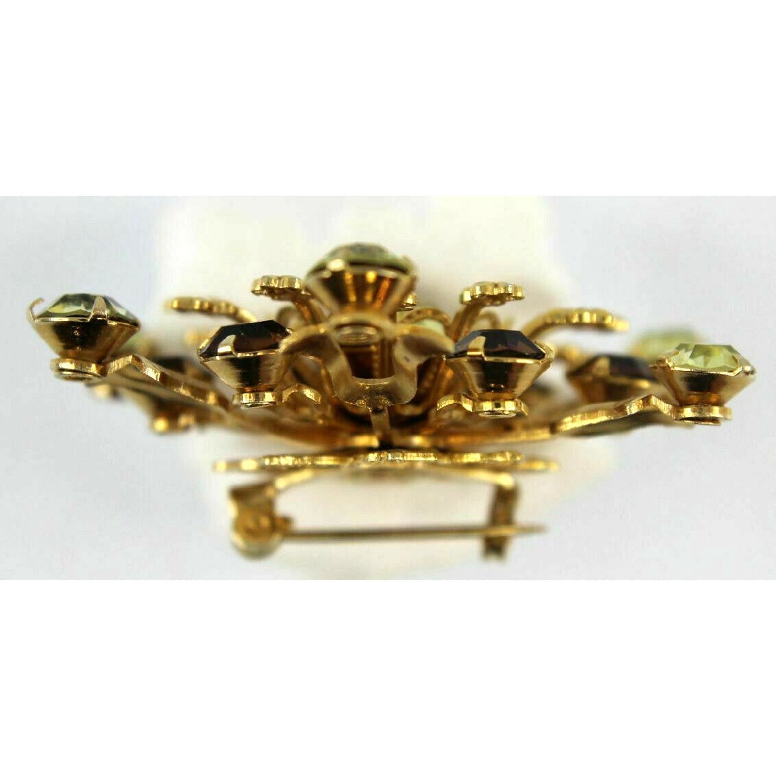 Other Mid Century Riveted Brooch Pin Light Green Amber Rhinestone Size ONE SIZE - 3 Thumbnail