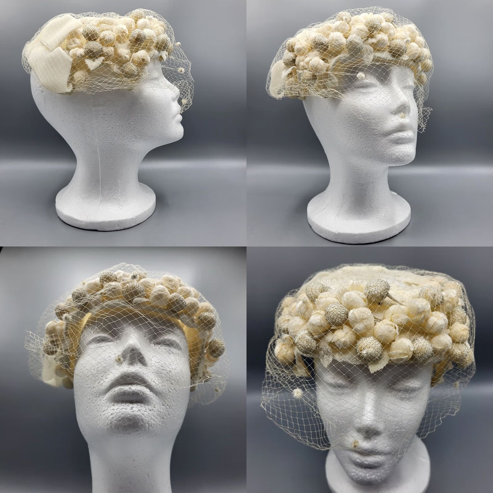 Vintage VINTAGE Lecie Womens 1950s Hat Ivory Pom-Pom Net Union Made USA Size ONE SIZE - 8 Thumbnail