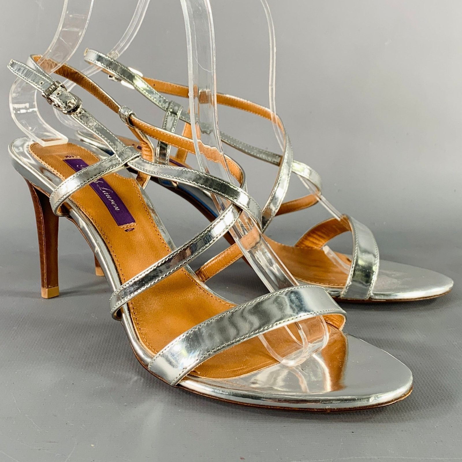 Ralph Lauren Size 7.5 Silver Patent Leather Metallic Strappy Sandals Size US 7.5 / IT 37.5 - 1 Thumbnail