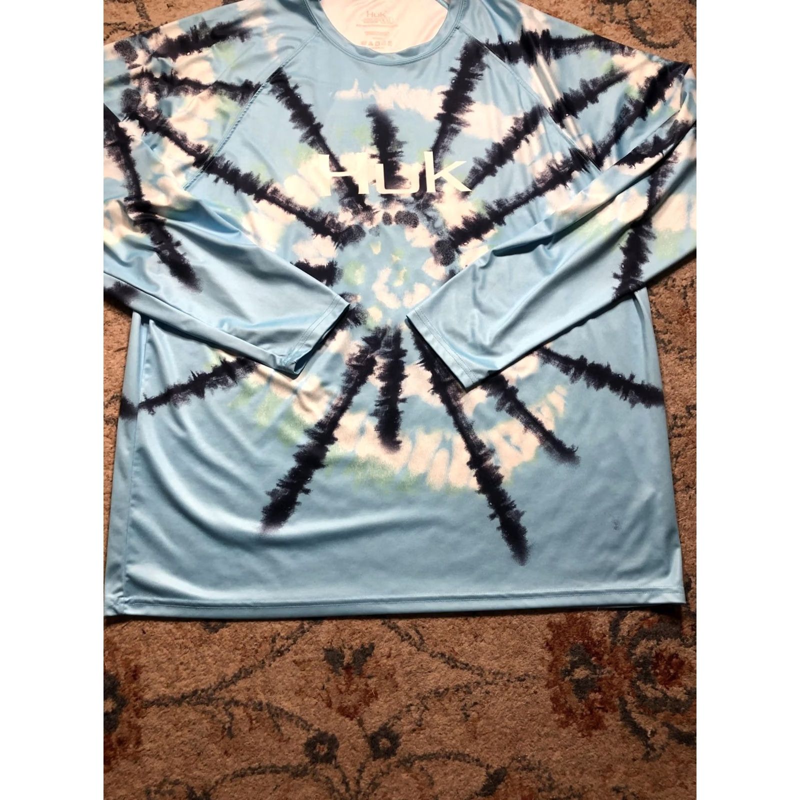 Vintage Huk Shirt Mens 2XL Blue Tie-Dye Long Sleeve Performance Fishing 100% Polyester Raglan Crew Neck Size US XXL / EU 58 / 5 - 5 Thumbnail