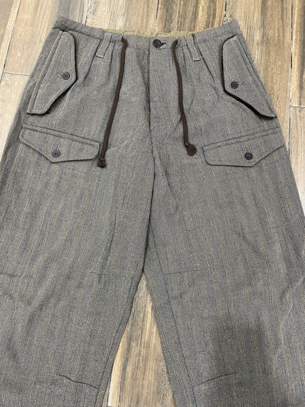 Dries Van Noten High Waist Grey Wool Herringbone Wide Cargo Pants Trousers Size US 31 - 2 Thumbnail