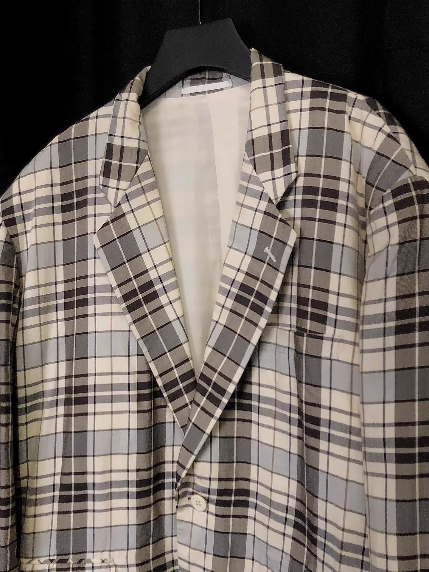 Comme des Garcons CDG 87SS Silk Ivory Gray Gradient Check Jacket Size US M / EU 48-50 / 2 - 6 Thumbnail