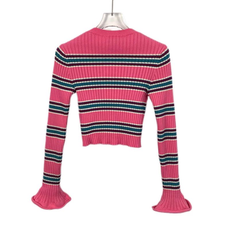 Louis Vuitton Louis Vuitton Pink striped bell sleeve knit cardigan jacke Size XS / US 0-2 / IT 36-38 - 2 Thumbnail