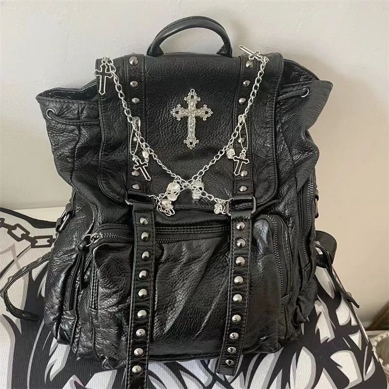 Other Goth Y2k Backpack Punk Bag artificial leather cross Skeleton Size ONE SIZE - 2 Thumbnail