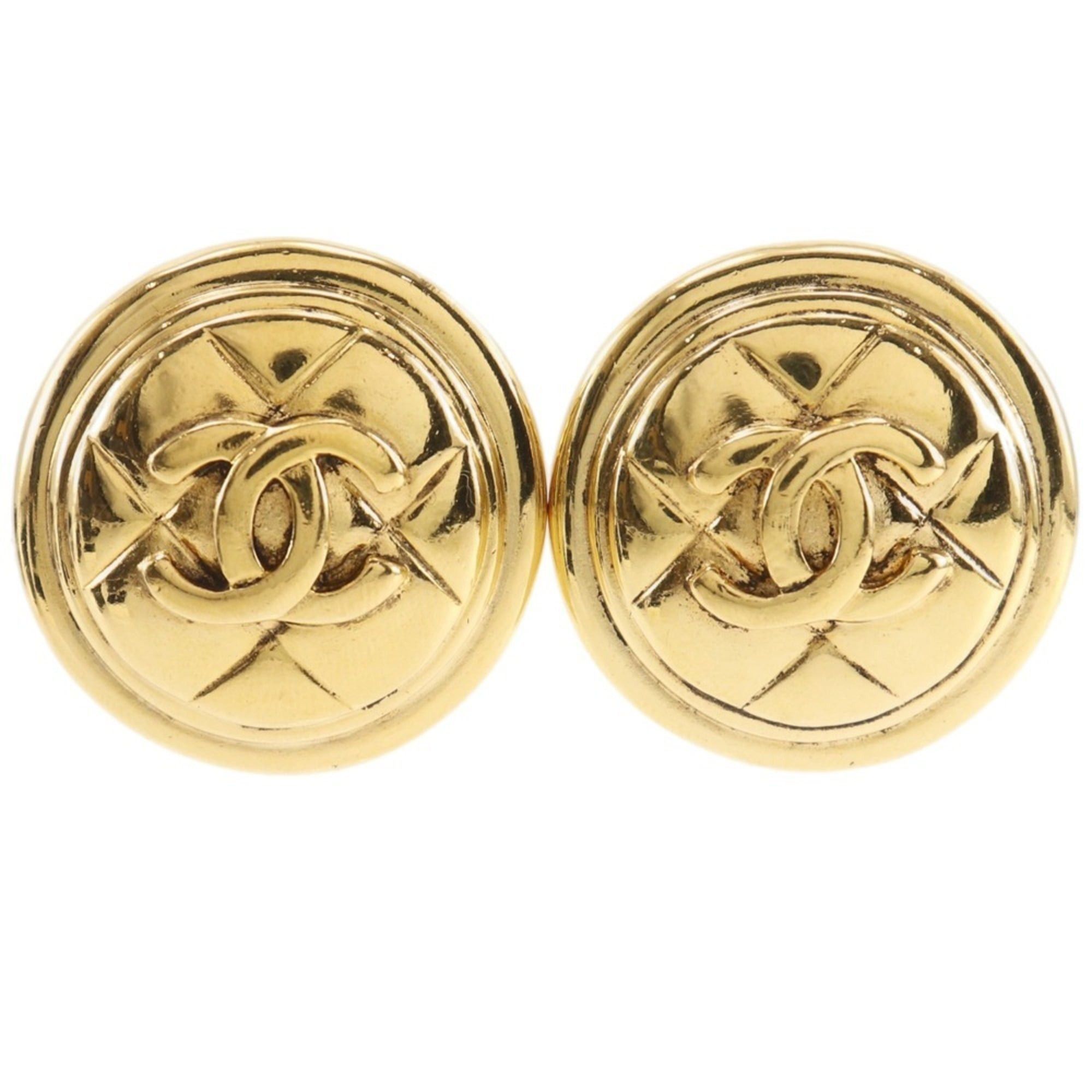 Chanel Chanel Coco Mark Earrings, Matelassé, Vintage, Gold Plated, Approx. 27.5g, Women's. Size ONE SIZE - 1 Thumbnail
