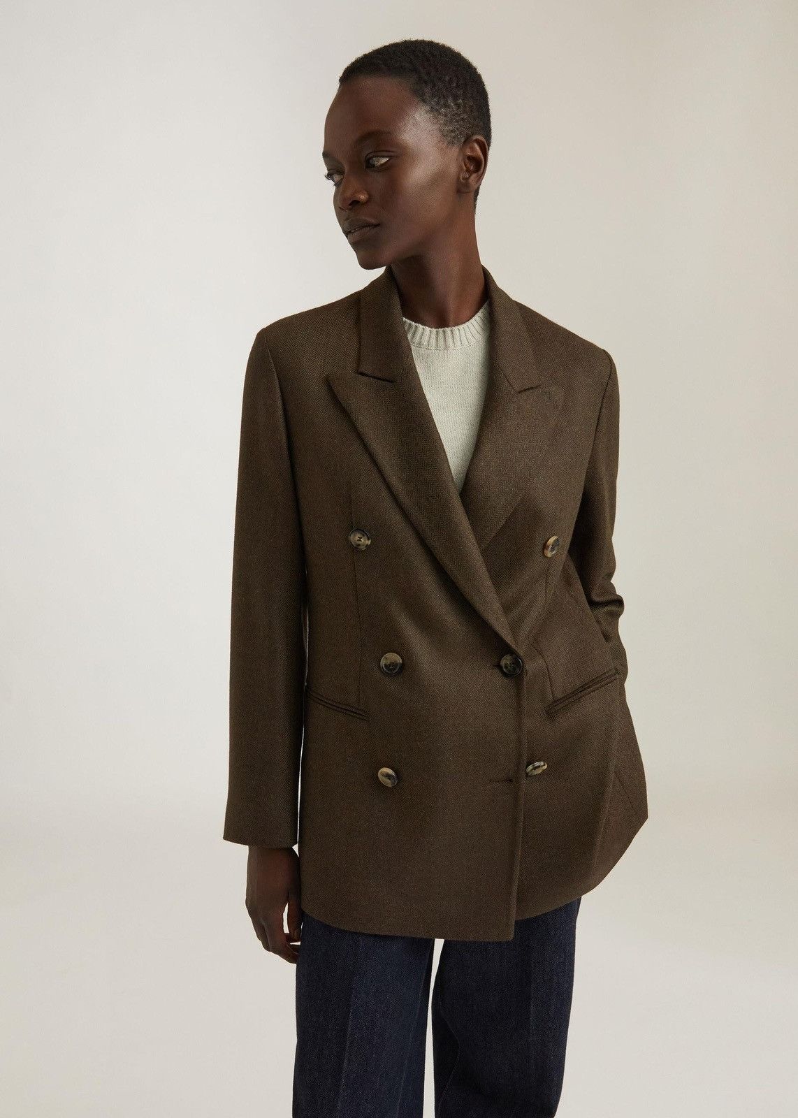 o1loc1c0124 Double Breasted Jacket in Brown