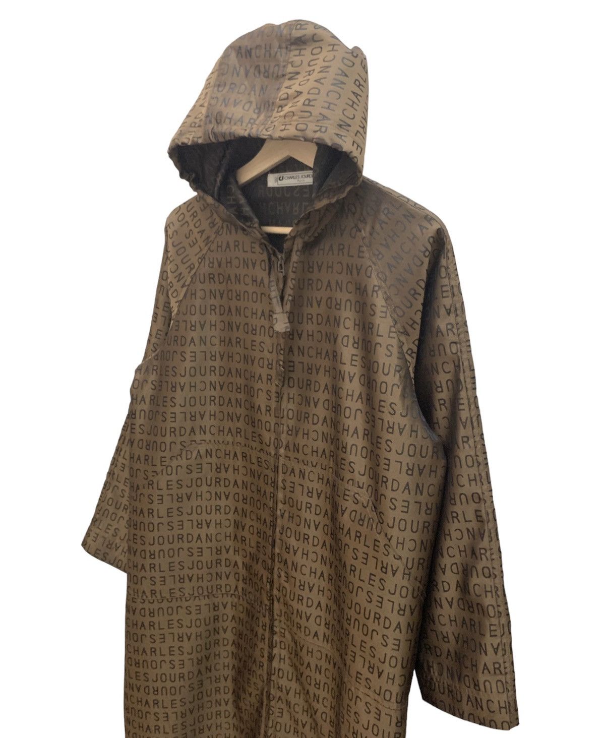 image of Charles Jourdan Monogram Windbreaker Raglan in Dark Brown, Men's (Size Medium)