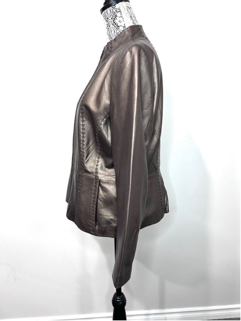 Coldwater Creek Leather Coldwater Creek Jacket, Size L, Gunmetal Size L / US 10 / IT 46 - 3 Thumbnail