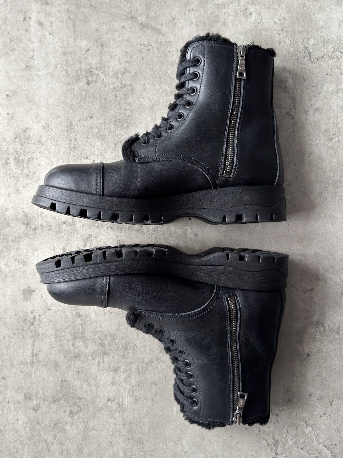 Prada Vintage Prada Fur Lined Shearling Black Leather Combat Boots Size US 7 / IT 37 - 3 Thumbnail