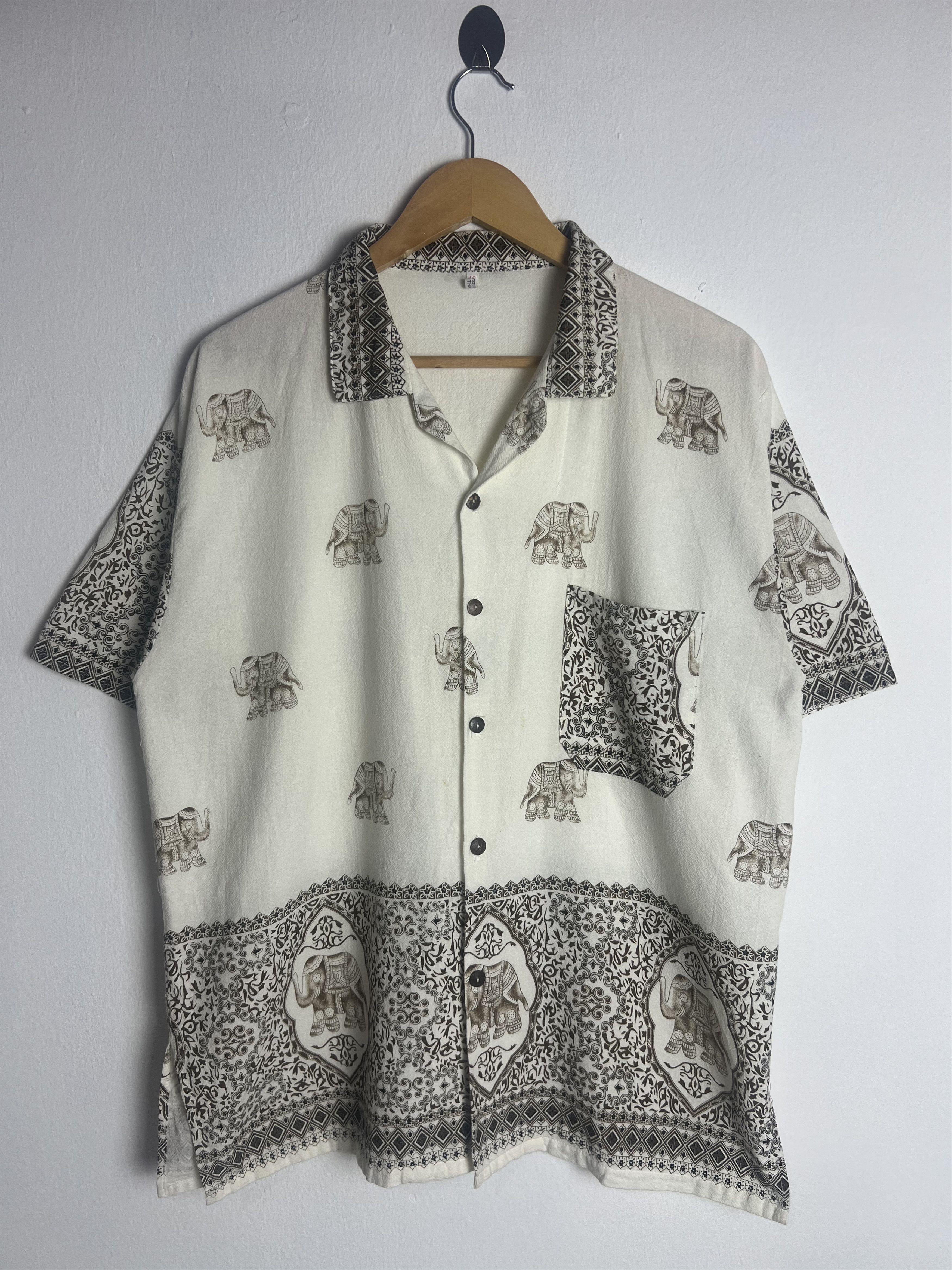 If Six Was Nine Elephant Print Patterned Trim Collar Camp Shirt Size US L / EU 52-54 / 3 - 1 Thumbnail
