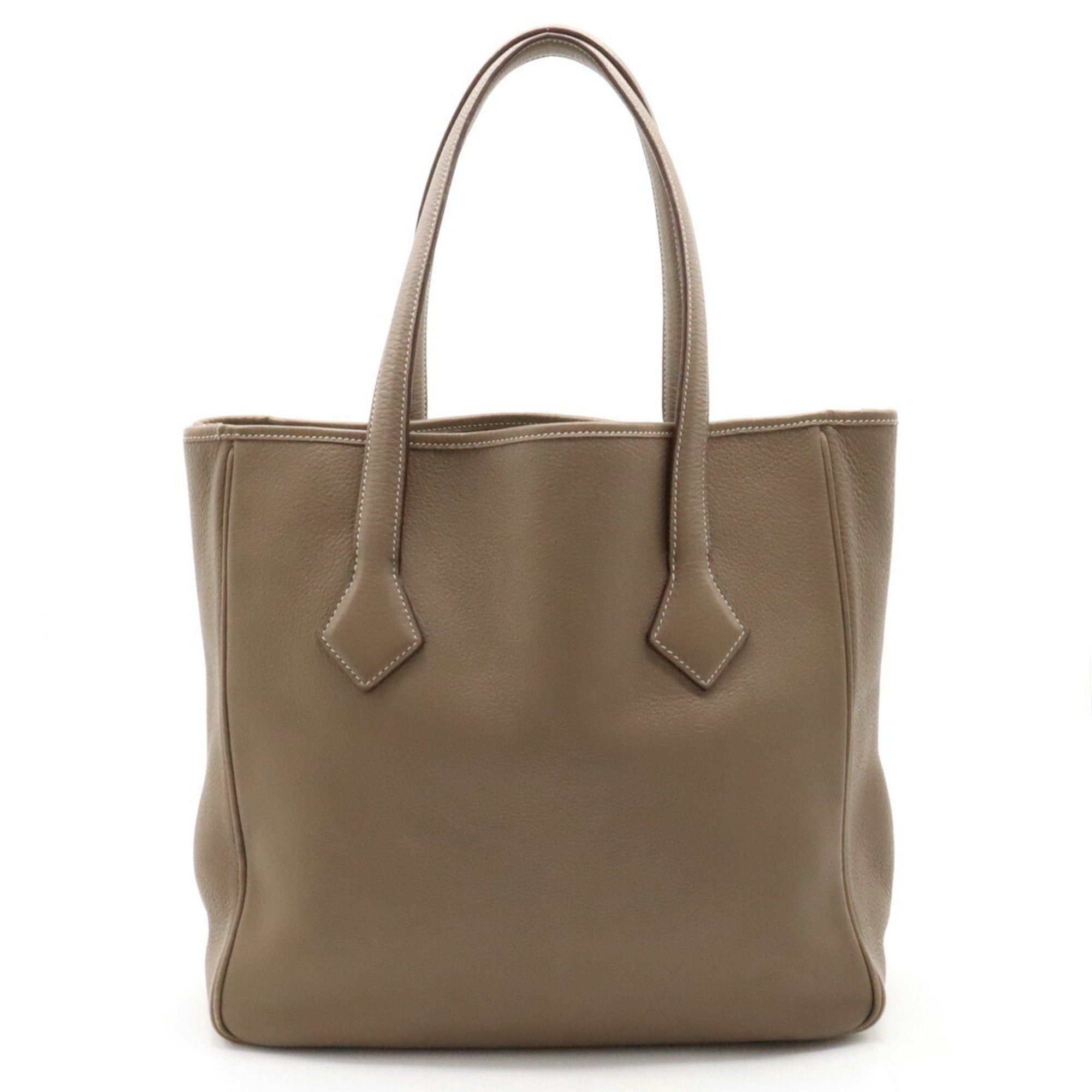 image of Hermes Victoria Cabas 32 Tote Bag Shoulder Leather Etoupe Greige K Engraved in Grey, Women's