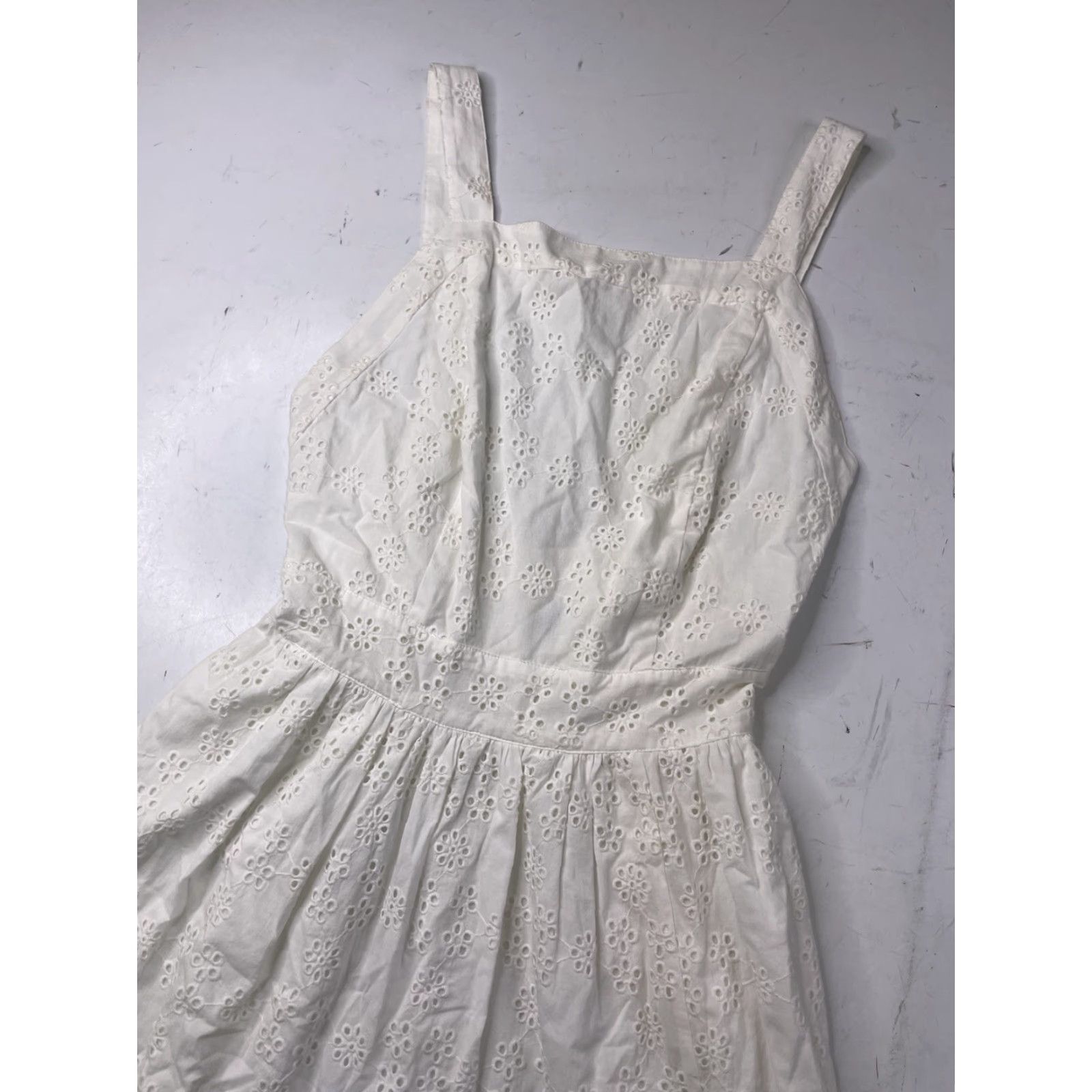 Vintage Hill House Mini Dress White Sleeveless Eyelet Linen Blend One Shoulder Short S Size S / US 4 / IT 40 - 2 Thumbnail