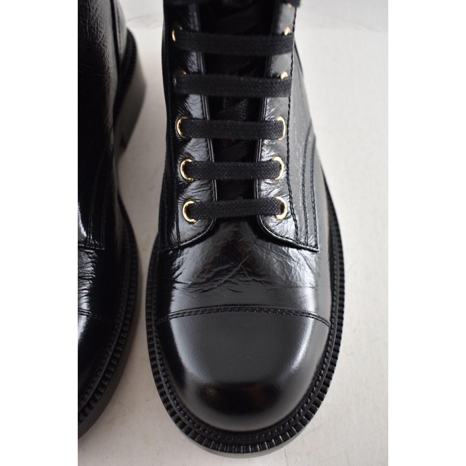 Chanel Chanel 24B Shiny Calfskin Logo Combat Lace Up Boots 37.5 Size US 6.5 / IT 36.5 - 7 Thumbnail