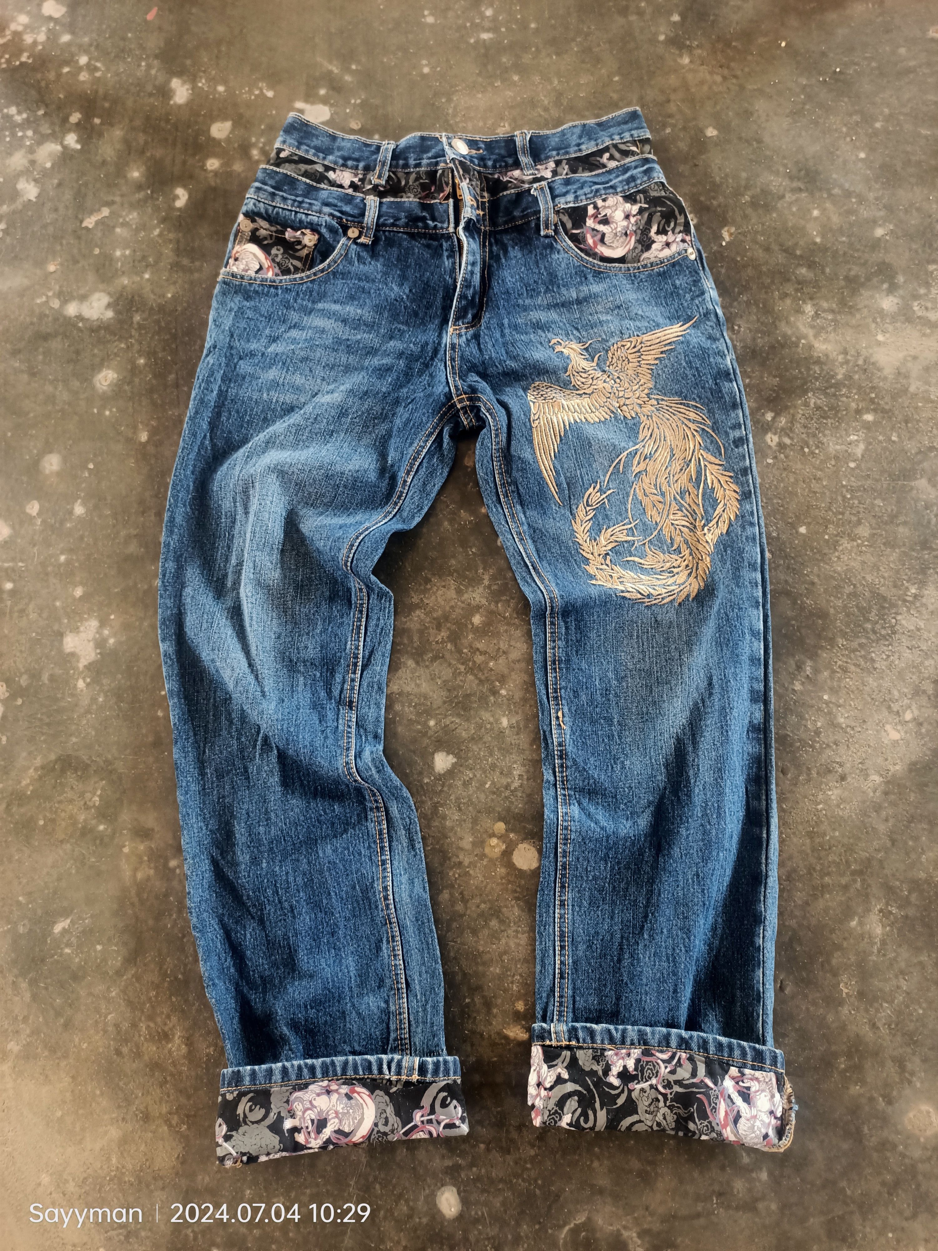 Phonix Embroidery Designer Double Waist Jean