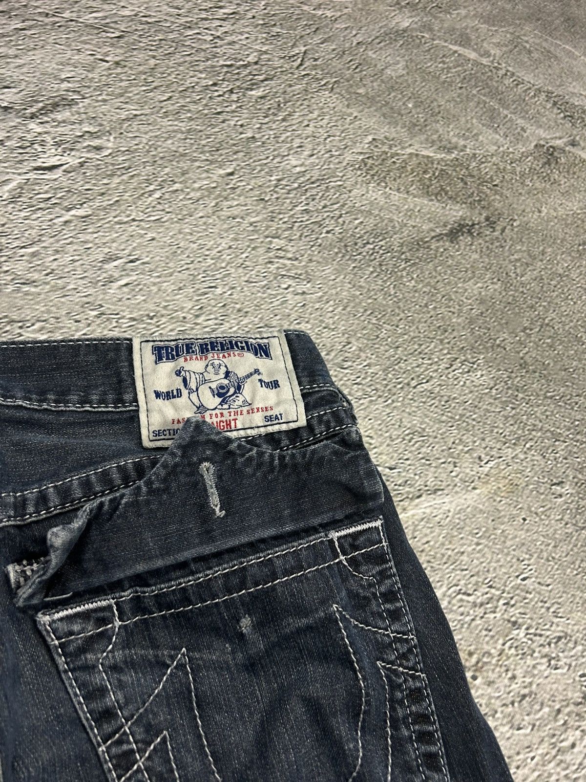 True Religion × Vintage True Religion navy jeans white thick stitching straight Y2K Size US 31 - 4 Thumbnail