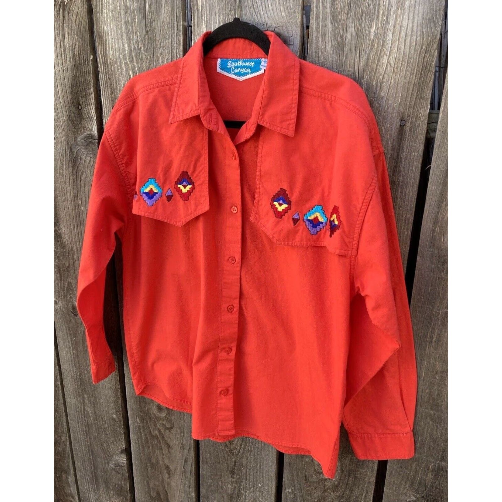 Vintage Southwest Canyon Western Shirt Red Embroidery Vintage L Rockabilly Womens Size L / US 10 / IT 46 - 4 Thumbnail