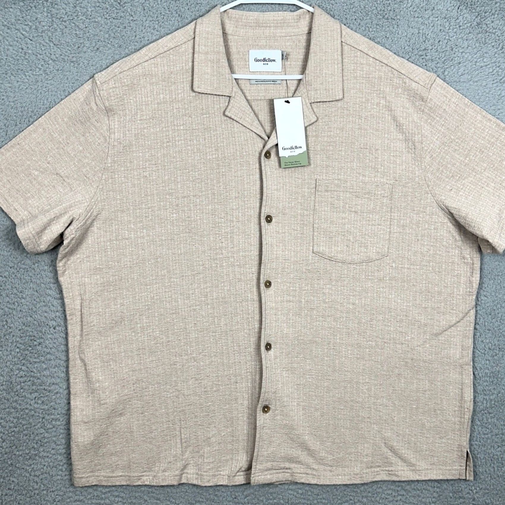 Vintage VINTAGE: No Goodfellow & Co Shirt Mens 2XL Tan Beige Vacay Short Sleeve Button-Up Textured Size US XXL / EU 58 / 5 - 3 Thumbnail