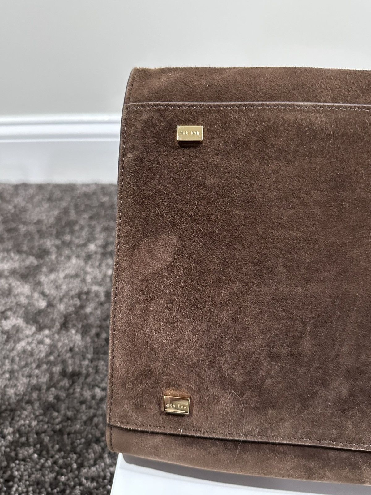 The Row The Row Soft Margaux 15 Brown Suede Leather Top Handle Bag Size ONE SIZE - 15 Thumbnail