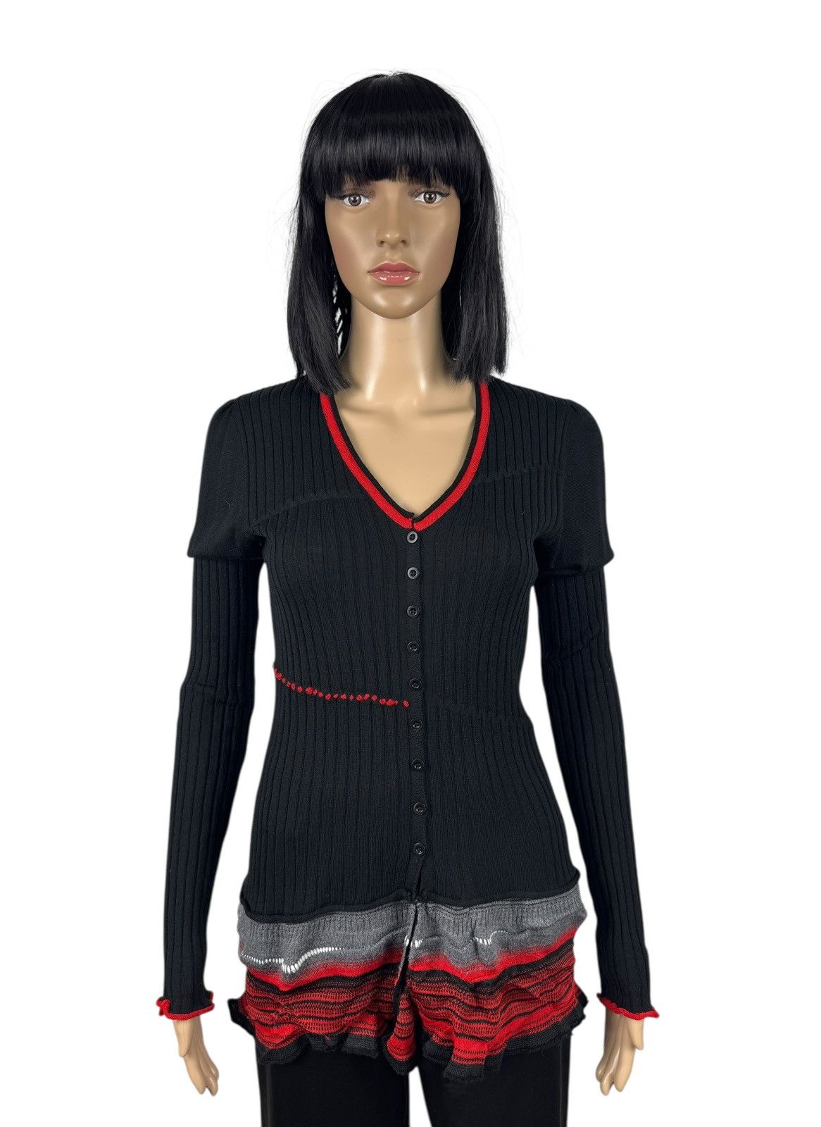 Marithe + Francois Girbaud Marithe Francois Girbaud Wool Cardigan Ribbed Asymmetrical 3 Size L / US 10 / IT 46 - 1 Thumbnail