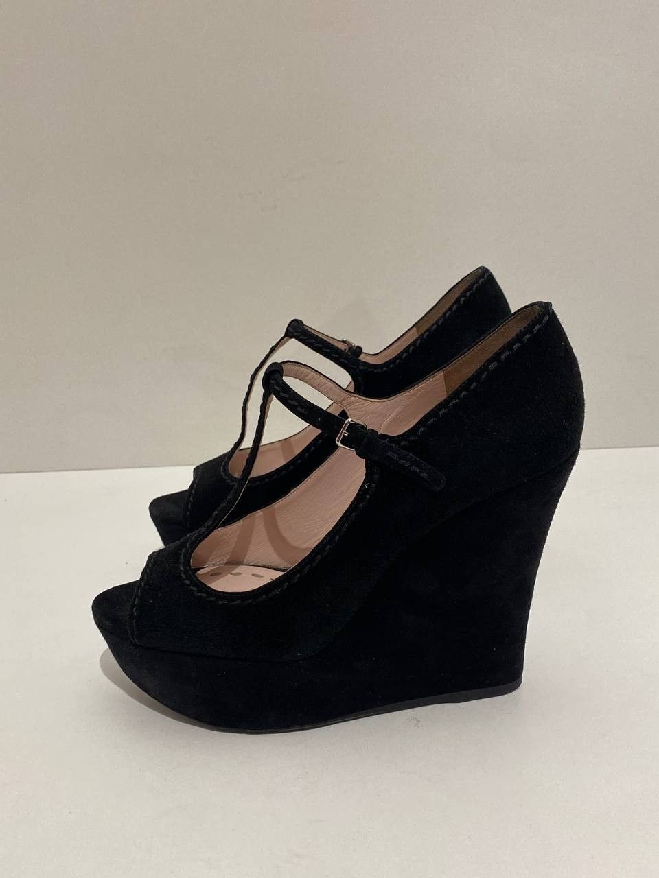 Miu Miu Miu Miu x Prada Suede Black Slingback Strap Platform Heels Size US 8.5 / IT 38.5 - 3 Thumbnail