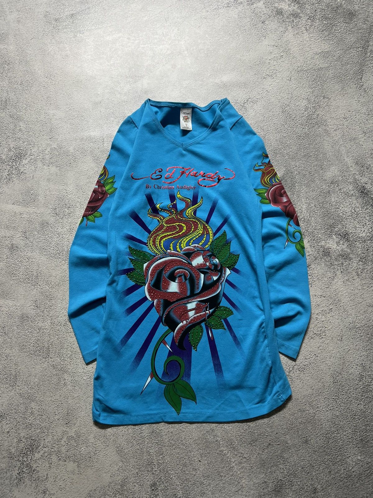 Ed Hardy Vintage Y2k Ed Hardy 🌹💙 Rosed Long Sleeve Dress 00’s Size S / US 4 / IT 40 - 3 Thumbnail