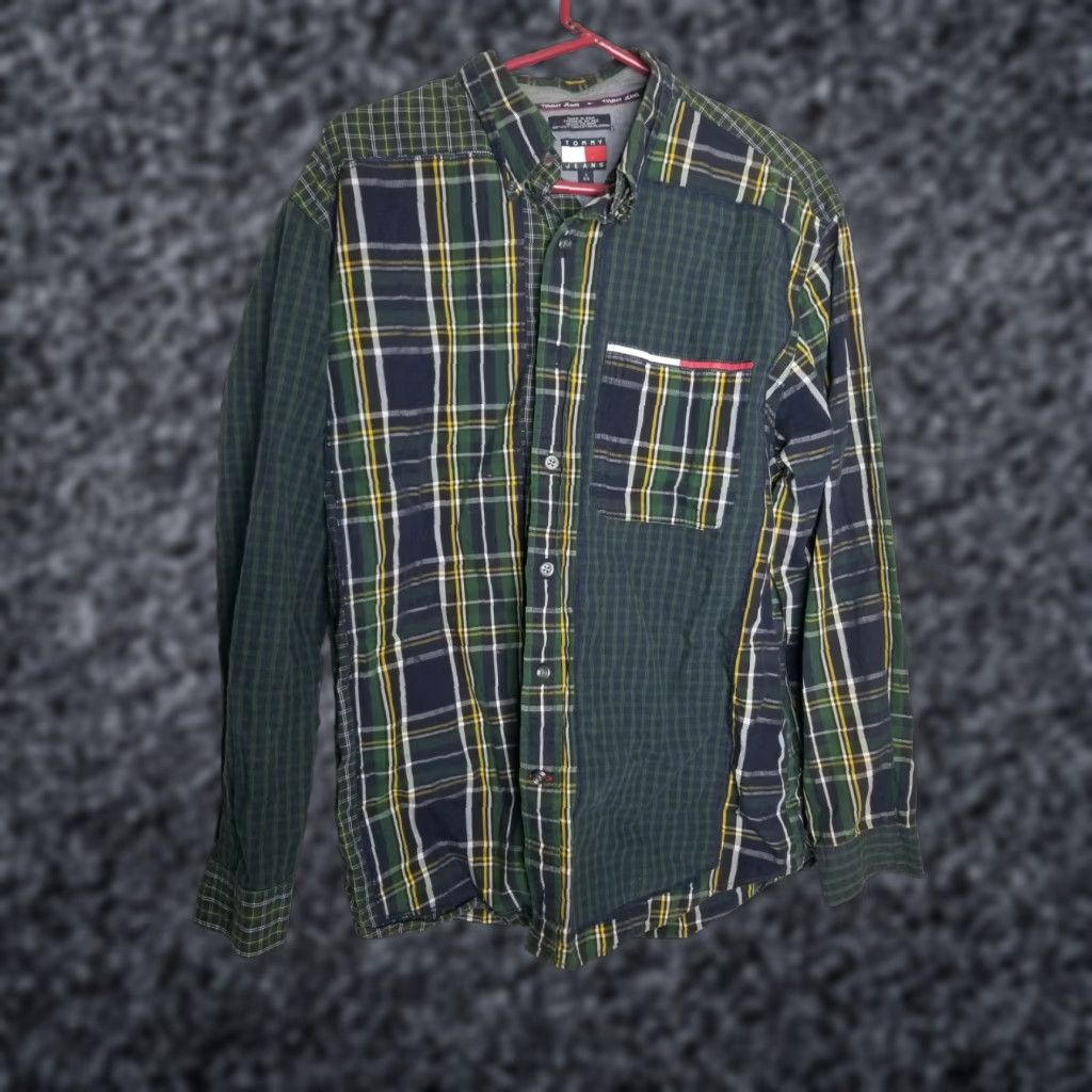 Tommy Hilfiger TOMMY HILFIGER Jeans SHIRT Mens L Long Sleeve Green Plaid Cut and Sew Vintage Size US L / EU 52-54 / 3 - 1 Thumbnail