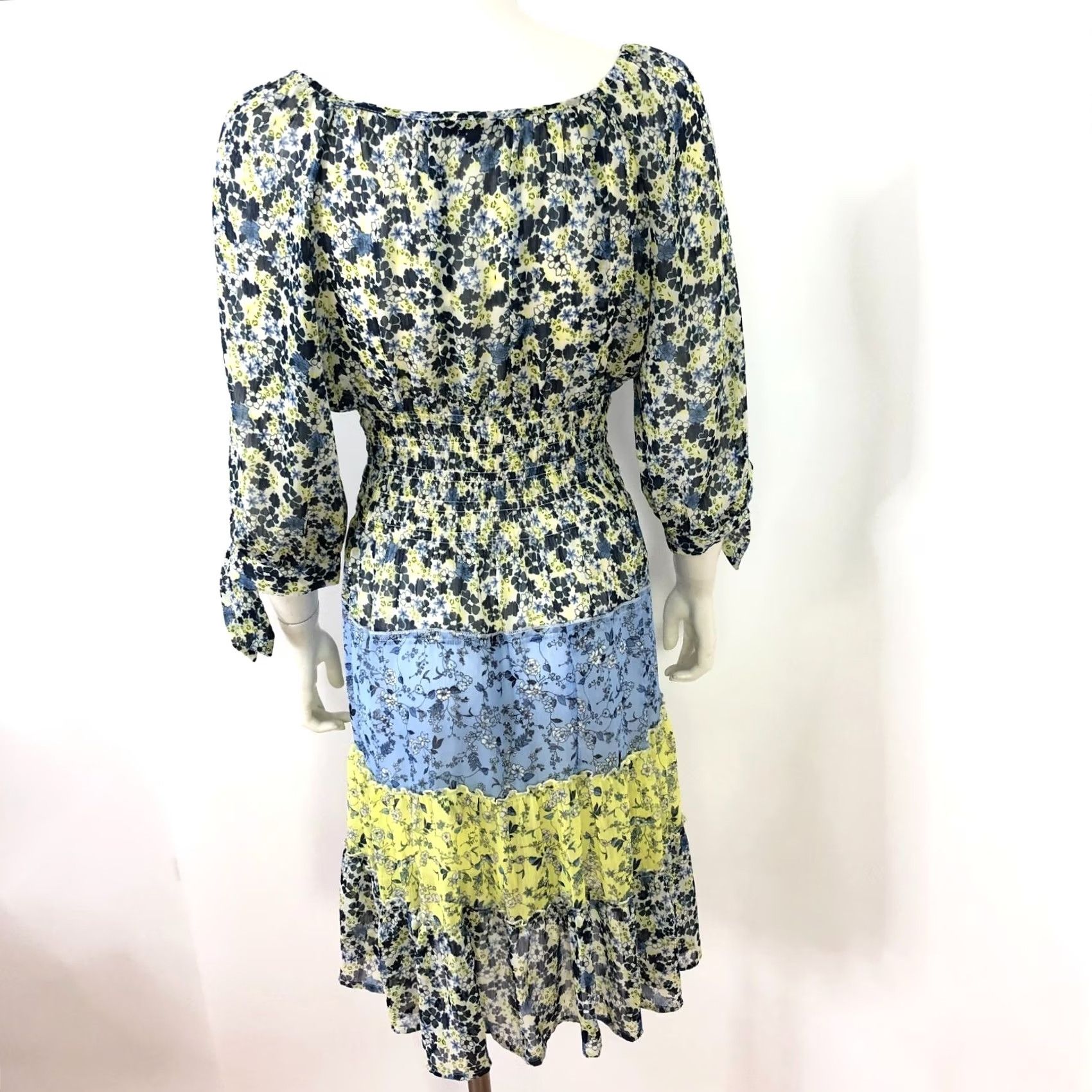 Vintage Figueroa & Flower MED Sheer Smock BOHO Above Knee Dress Floral Pattern Mini Shirt Sleeve 3/4 Polyester Women XS? (Cannot determine size) Size M / US 6-8 / IT 42-44 - 4 Thumbnail