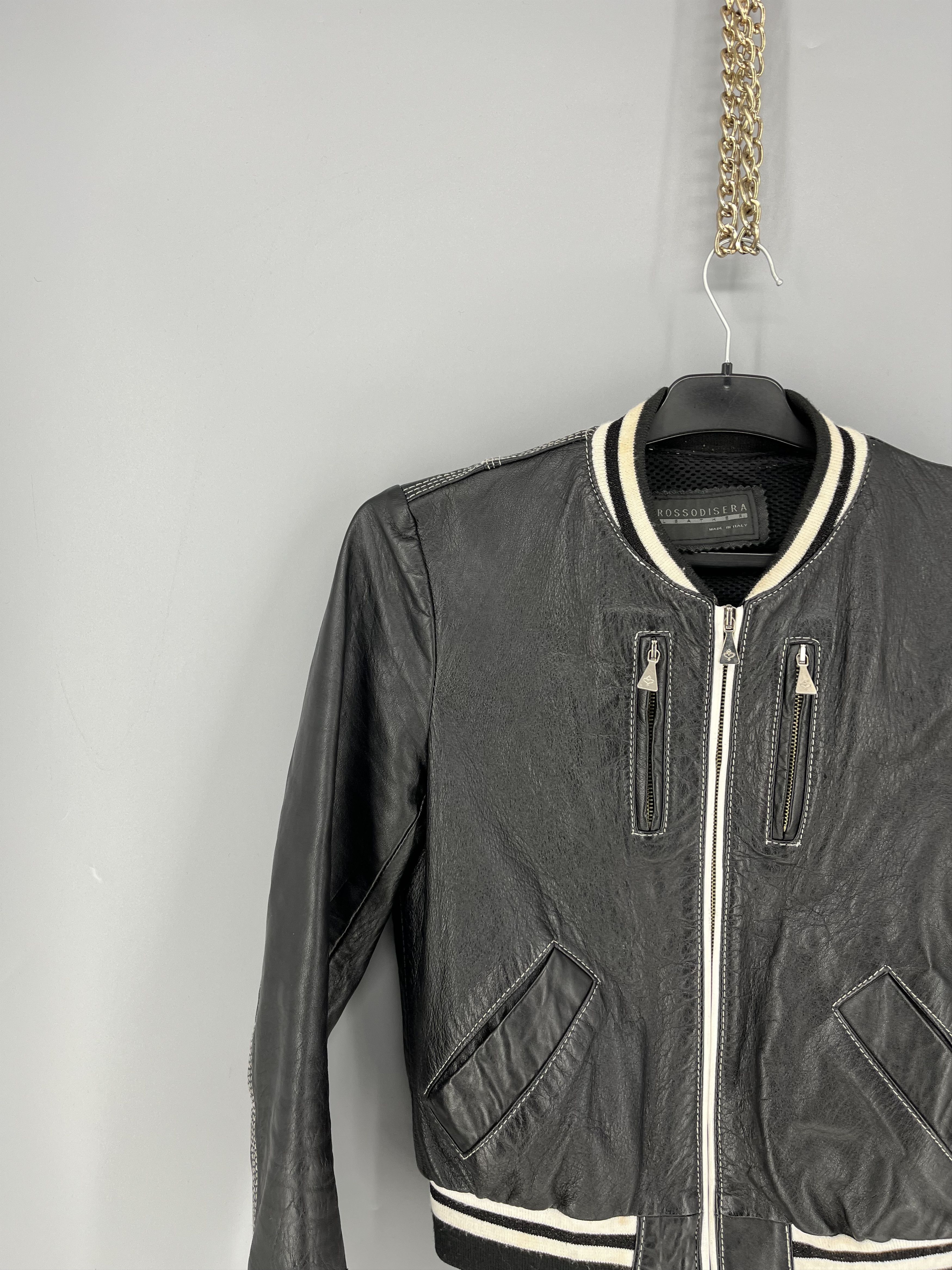 Leather Rossodisera Womens Black Leather Bomber Jacket Size M / US 6-8 / IT 42-44 - 4 Thumbnail