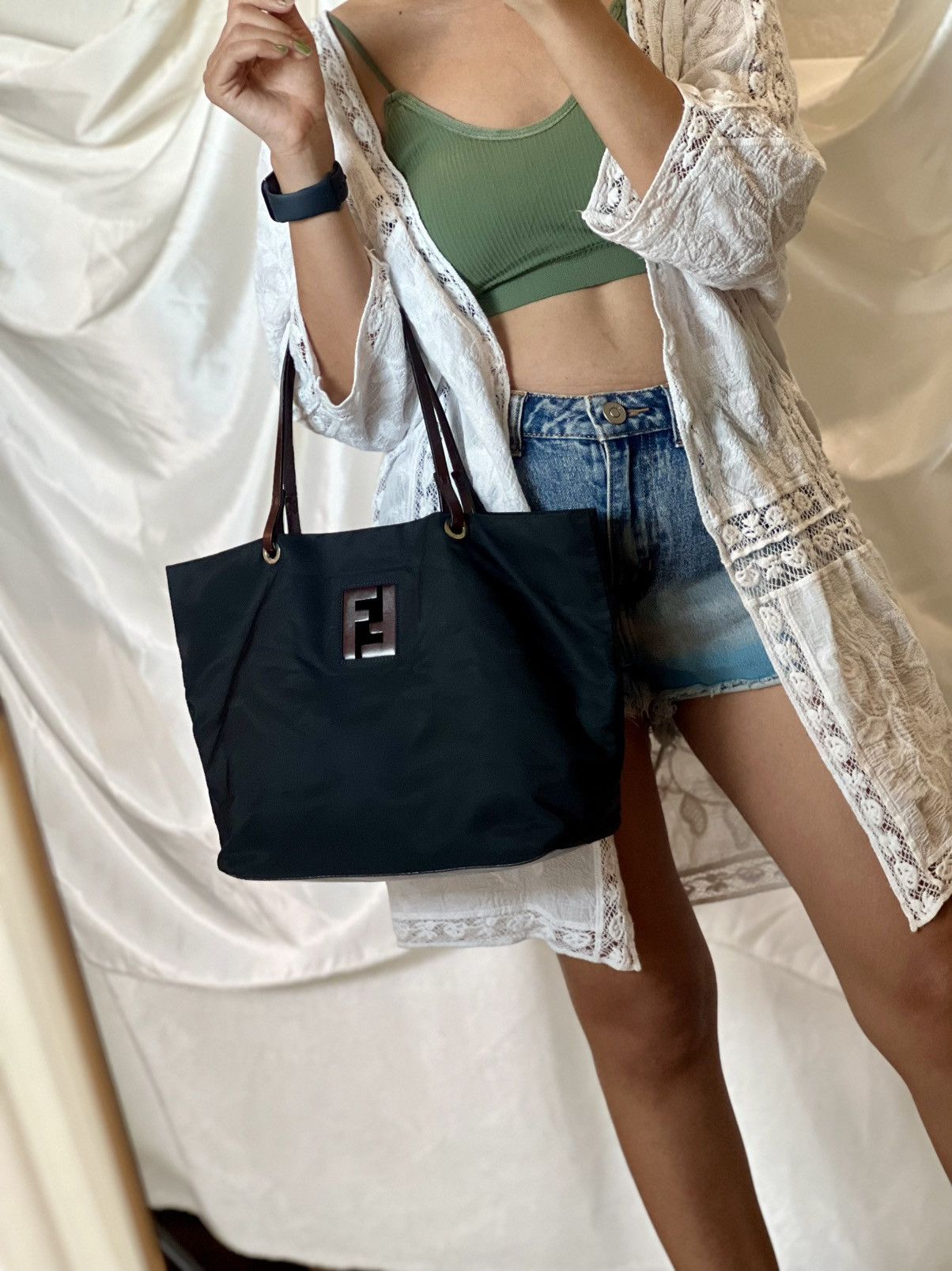 Fendi Fendi Nylon FF Logo Tote – Black Size ONE SIZE - 22 Thumbnail