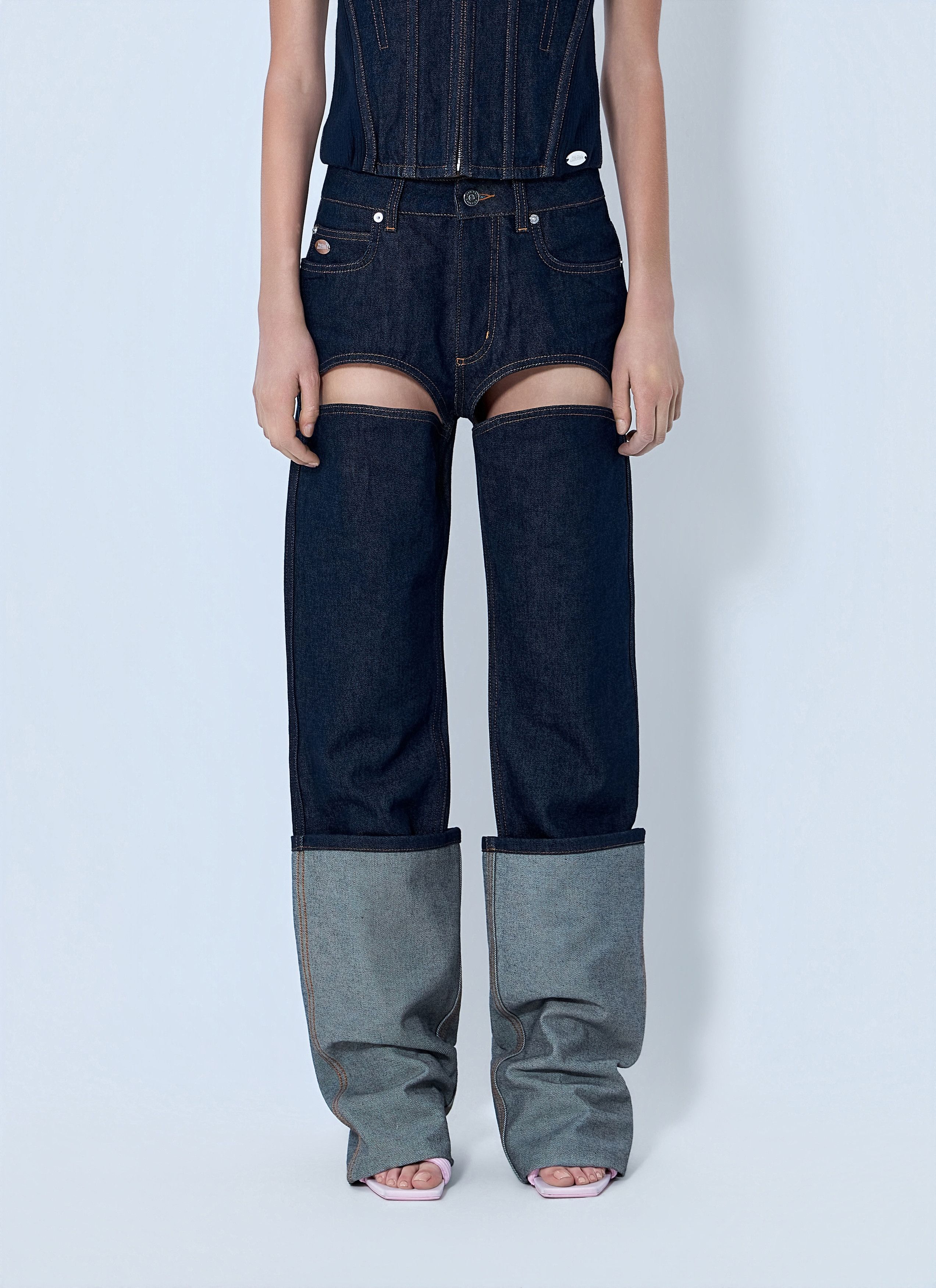 Jean Paul Gaultier Cut Out Wide Leg Jeans Size 28" / US 6 / IT 42 - 1 Thumbnail