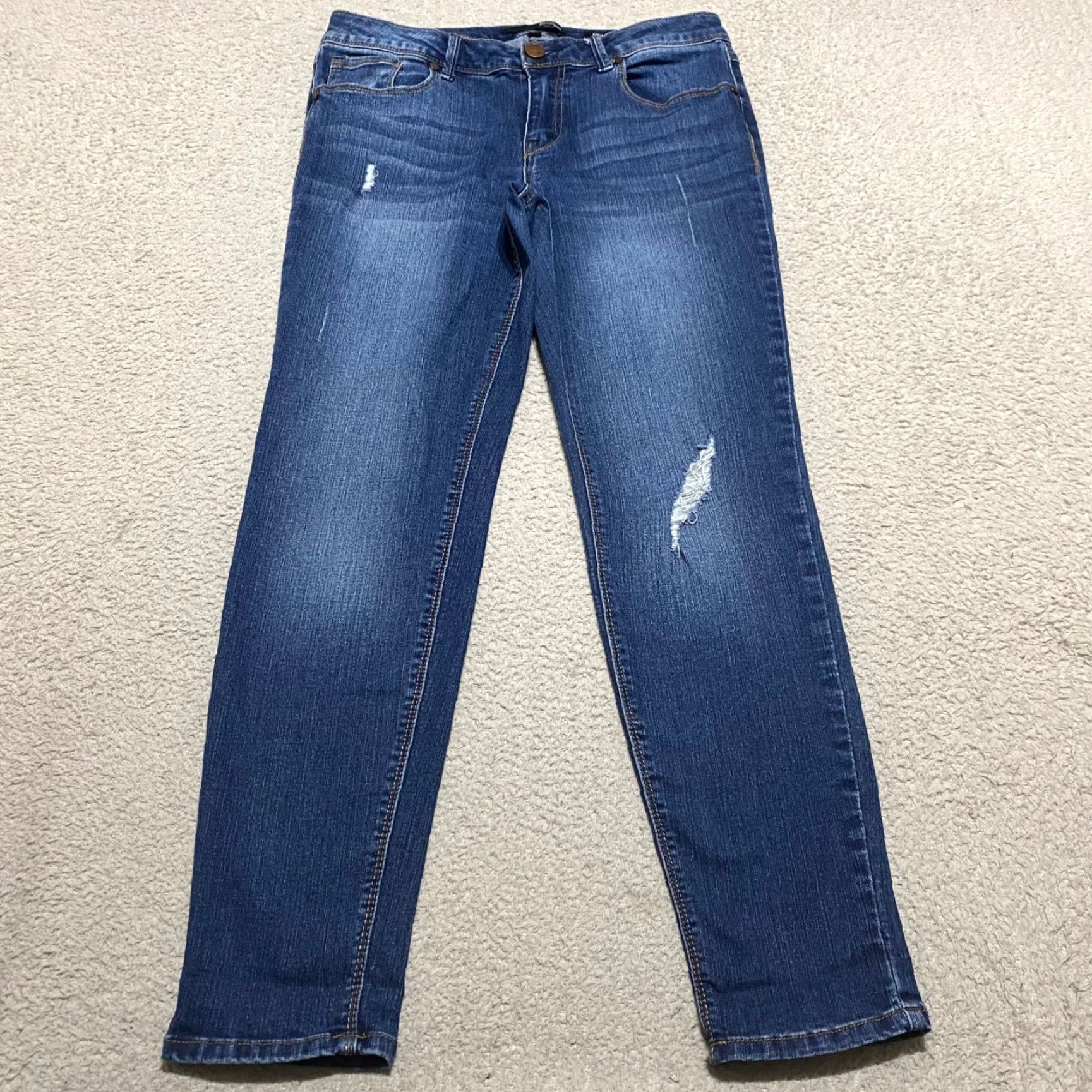 Vintage 1822 Denim Jeans Blue Medium Wash 10 Womens Skinny Mid Rise Distressed 27in Inseam 5-Pocket Regular Size 32" / US 10 / IT 46 - 2 Thumbnail