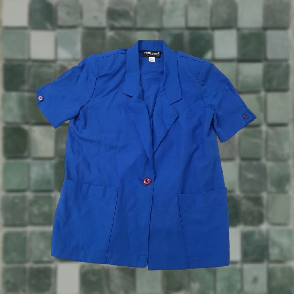 Vintage Sag Harbor Shirt Jacket Blue Petite SZ 10P Womens Short Sleeve V-Neck Pockets Button-Back Jacket Style Size L / US 10 / IT 46 - 1 Thumbnail