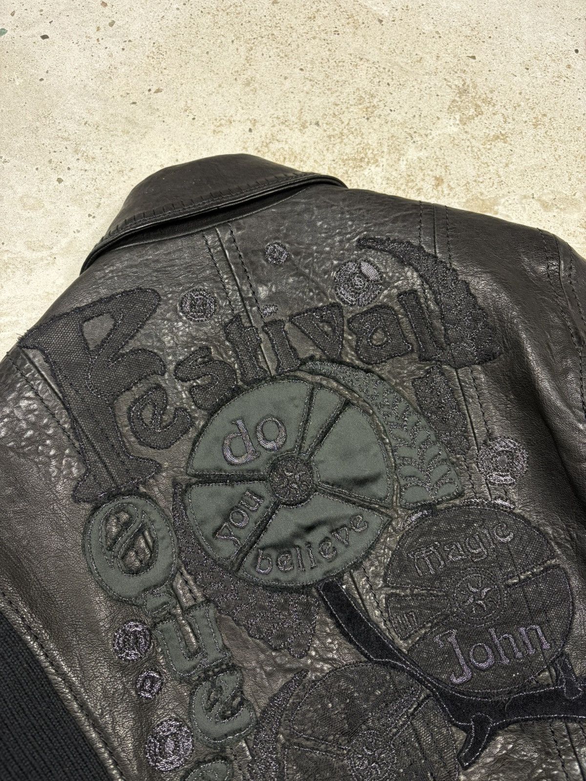 John Galliano John Galliano 2000s Black Embroidery Leather Bomber Jacket Size M / US 6-8 / IT 42-44 - 5 Thumbnail