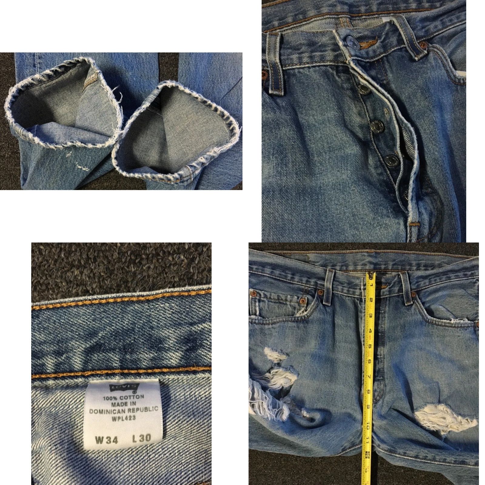 Levi's VINTAGE Levi's 501 Jeans Men 34 Blue Denim Distressed Button Fly Straight 30 In 90s Grunge Punk Western Rock Band USA 80s 90s Jeans Mens Size US 34 / EU 50 - 9 Thumbnail